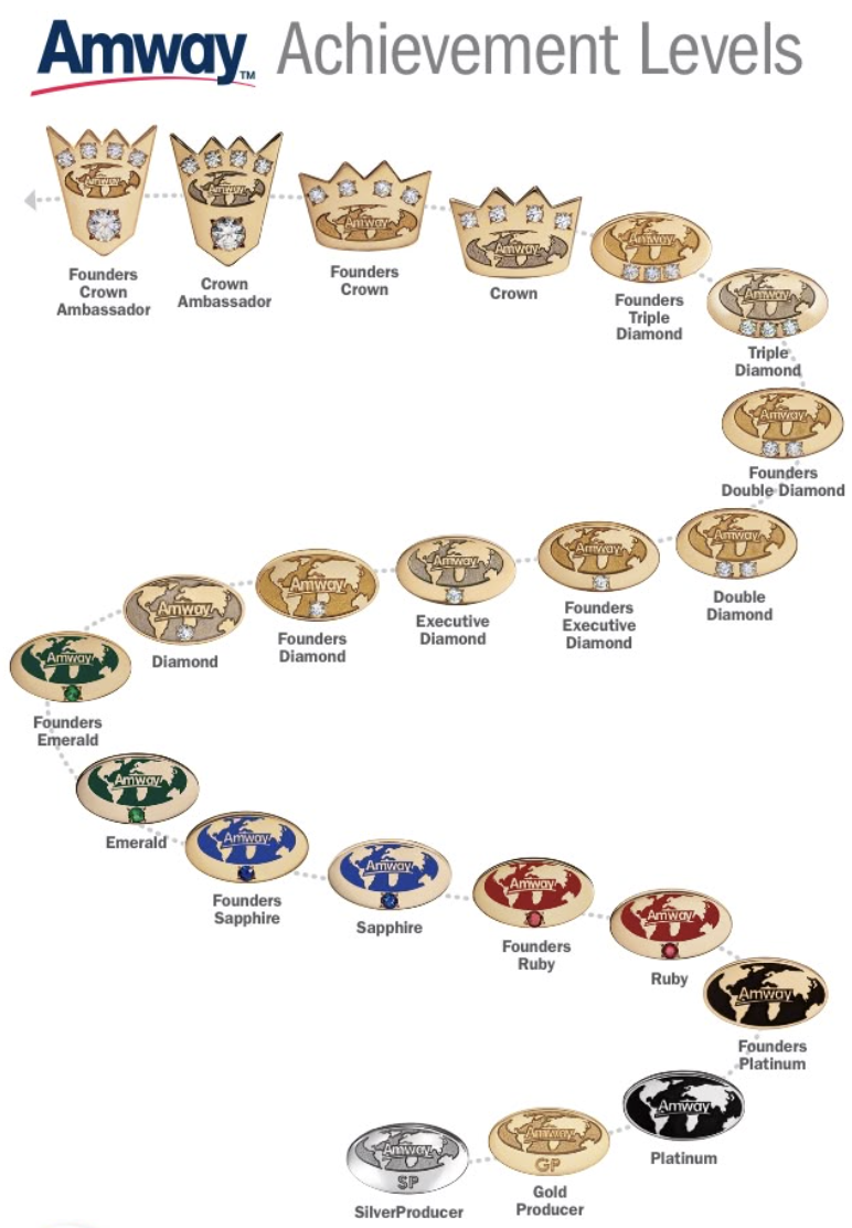 Amway Achievement Levels chart showing pin progression